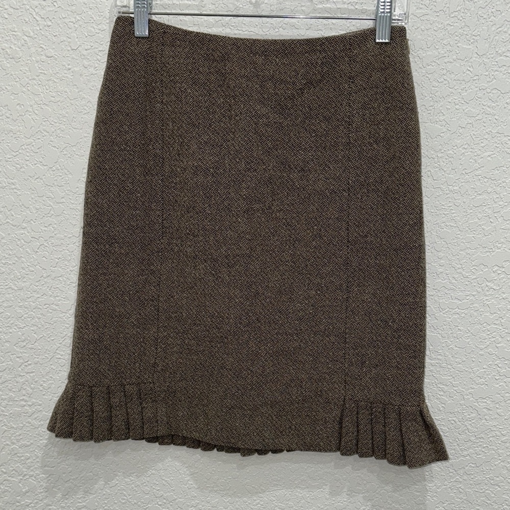 Ann Taylor Brown Pencil Skirt with Pleated Hem